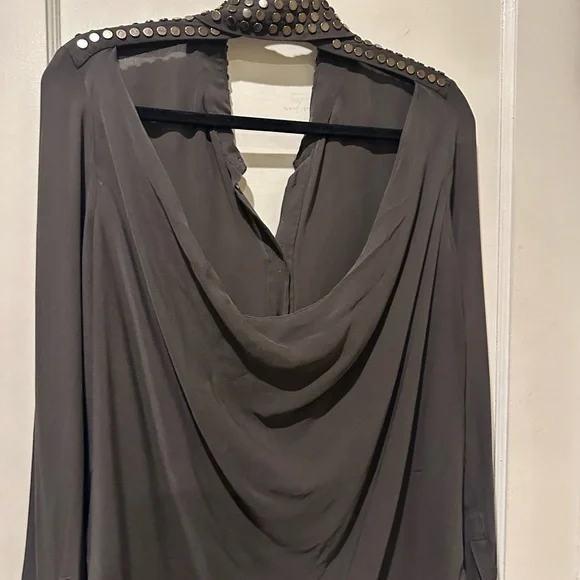 Haute Hippie Gray Button Down Shirt with Silver Studs - Picture 3 of 7